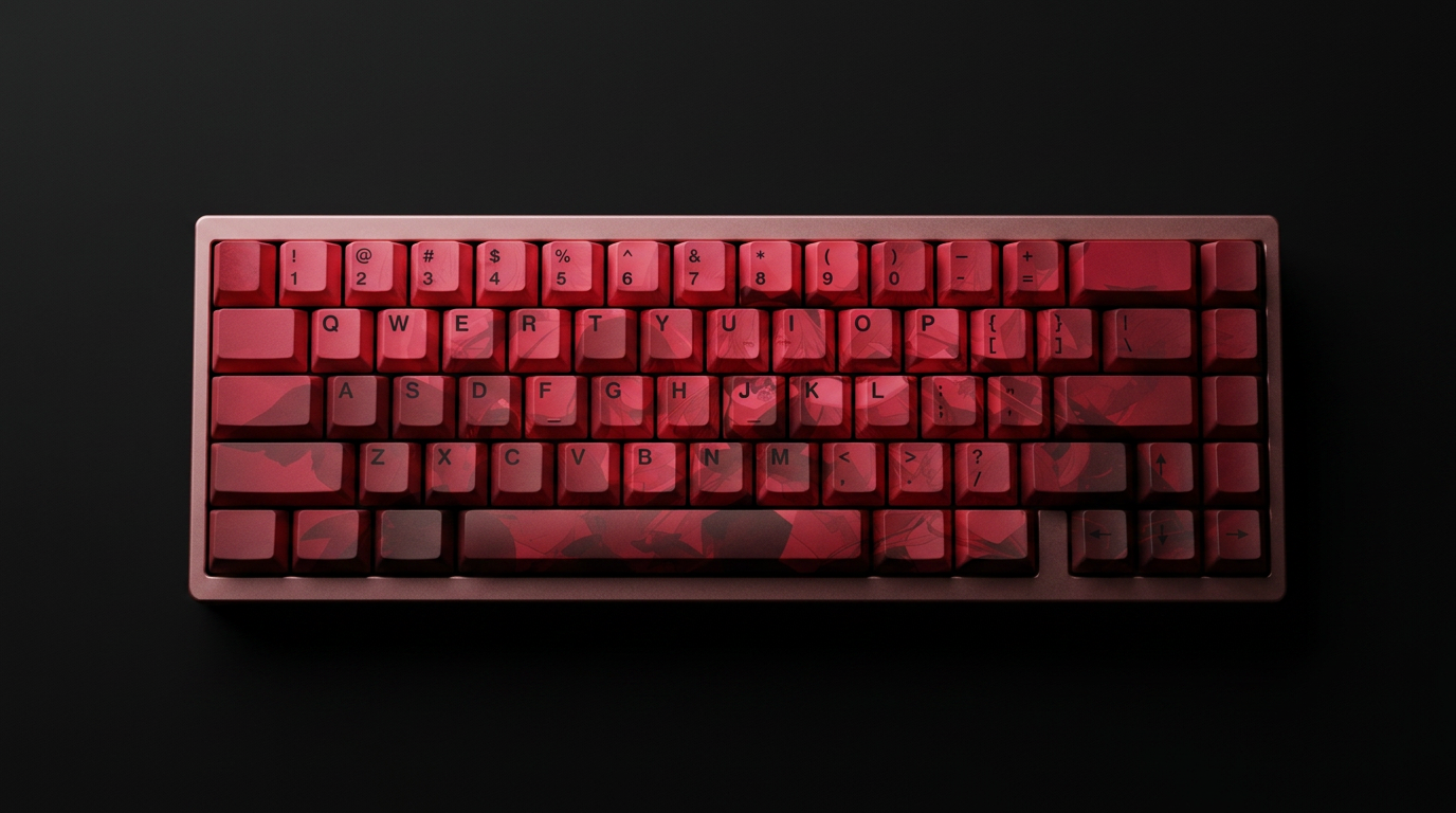 PBT mechanical keycap set in cream and red colorway laid flat