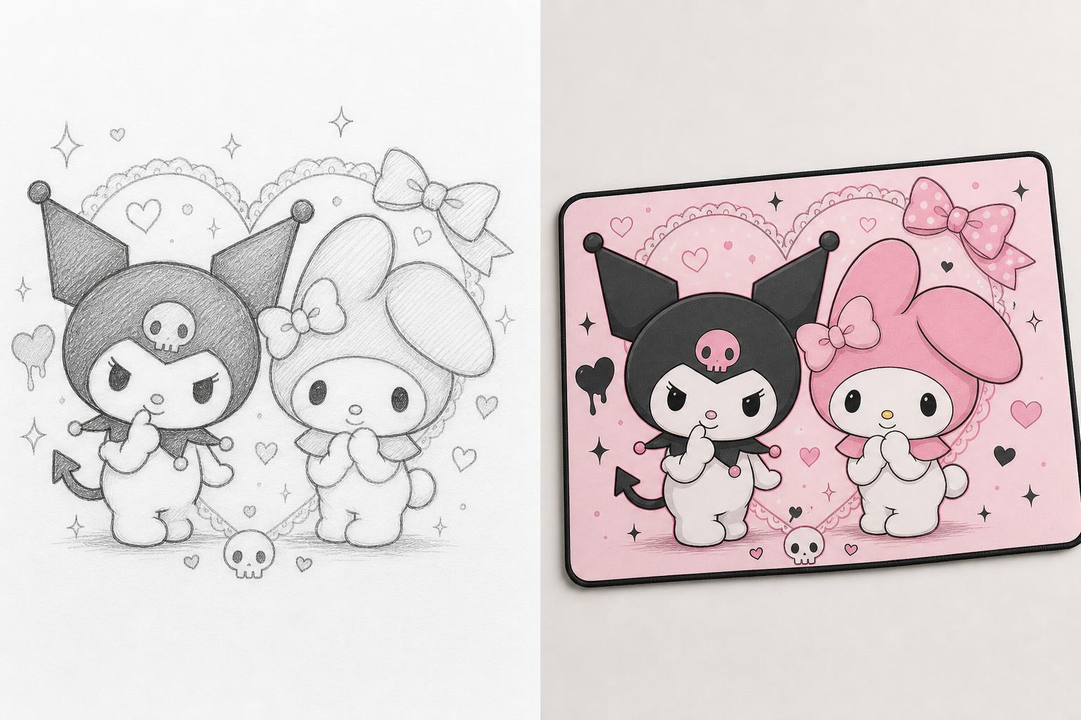 Hand-drawn anime sketch transformed into a printed XXL deskmat — Design Studio